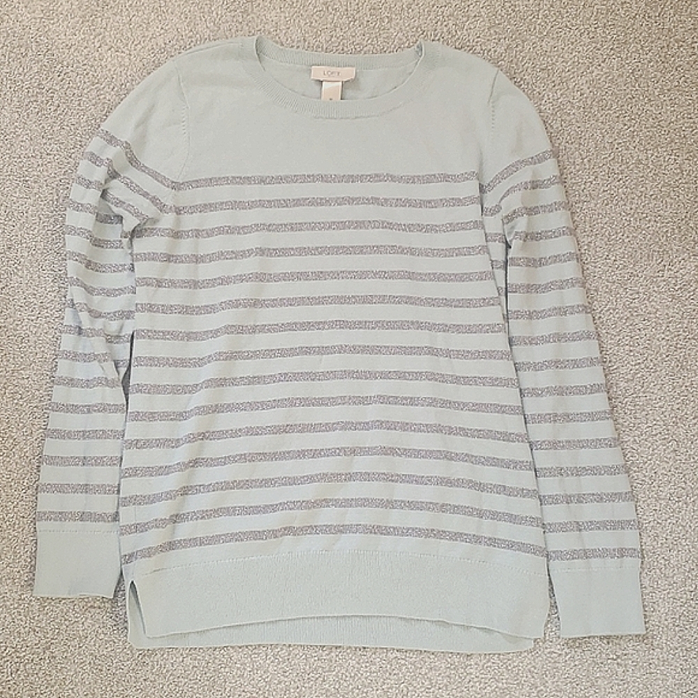 LOFT Outlet Sky Blue & Silver Sparkle Sweater, size Medium - Picture 4 of 8